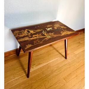 Vintage Indian Rosewood & Bone Inlay Coffee Table Bench Removable Legs